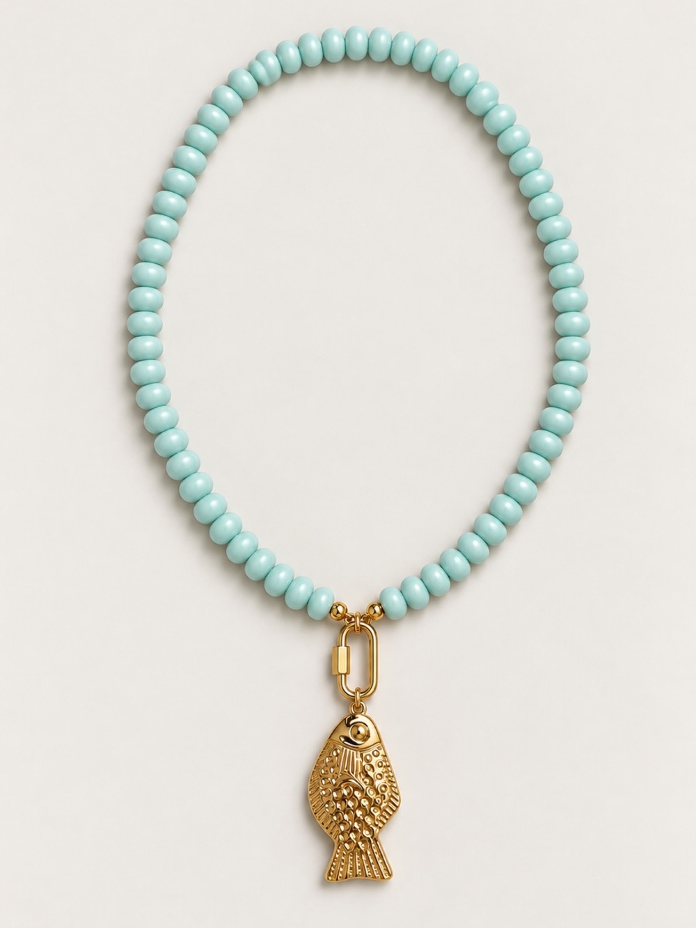 New! Turquoise Mint Beaded Gold Fish Resort Coastal Necklace NWOT 3023